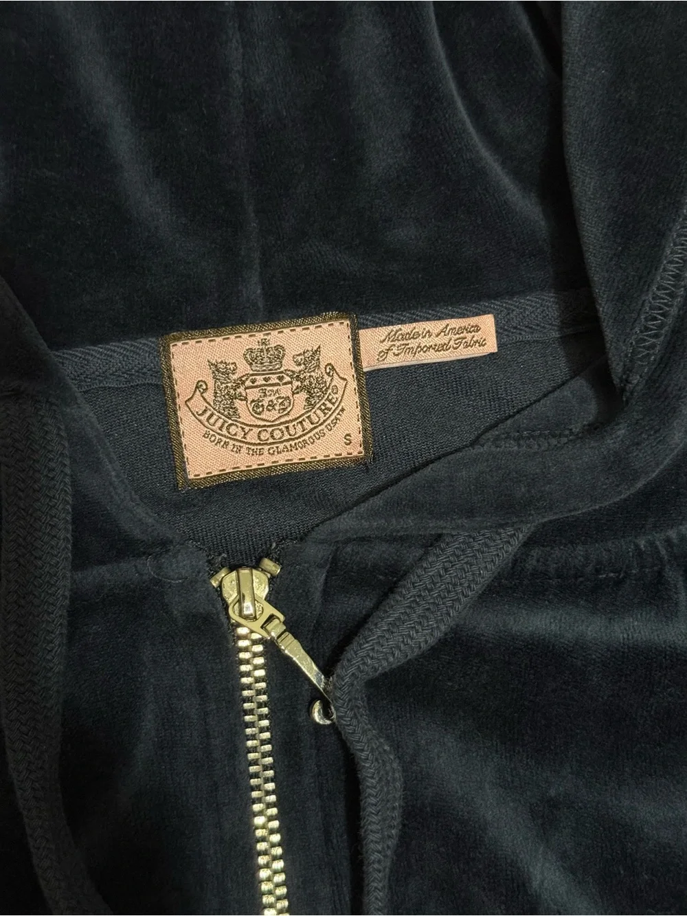Vintage Juicy Couture Navy Blue Velour Zip-Up Hoodie - Size S
